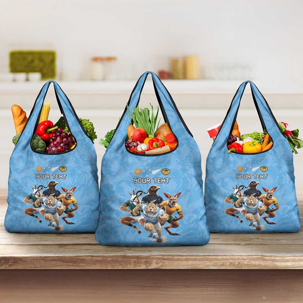 Custom Rugby Southern Hemisphere Grocery Bag Argentina AUNZ South Africa Mascot Blue - Polynesian Pride