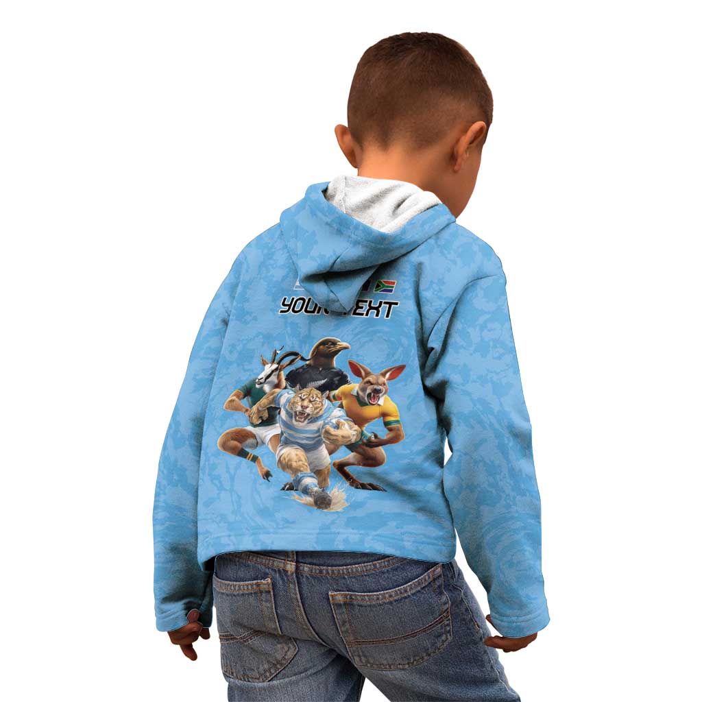 Custom Rugby Southern Hemisphere Kid Hoodie Argentina AUNZ South Africa Mascot Blue - Polynesian Pride