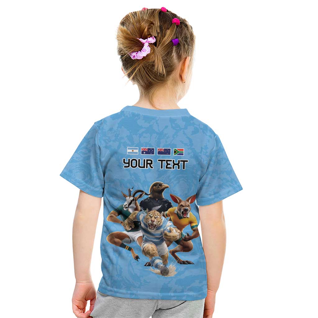 Custom Rugby Southern Hemisphere Kid T Shirt Argentina AUNZ South Africa Mascot Blue - Polynesian Pride