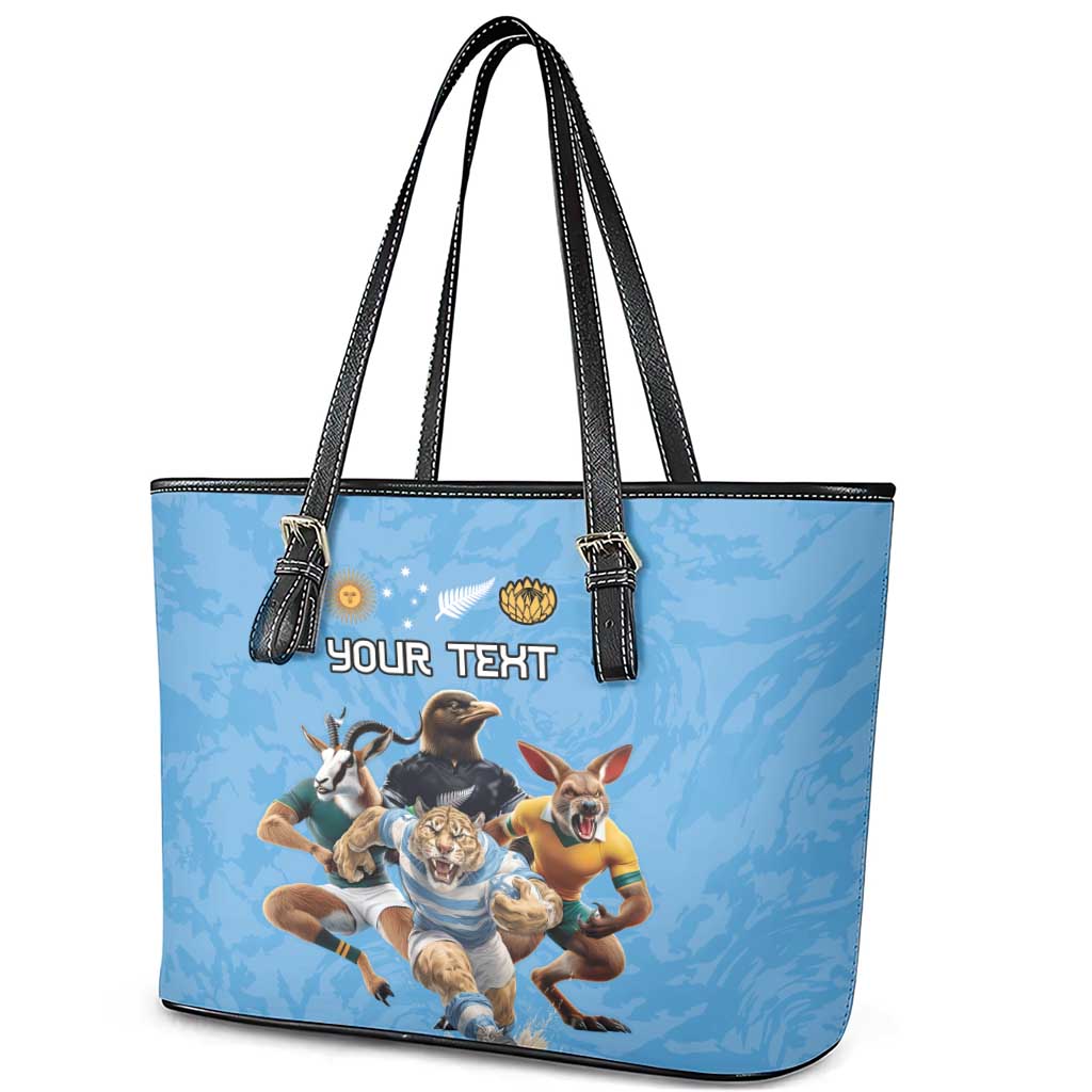 Custom Rugby Southern Hemisphere Leather Tote Bag Argentina AUNZ South Africa Mascot Blue - Polynesian Pride
