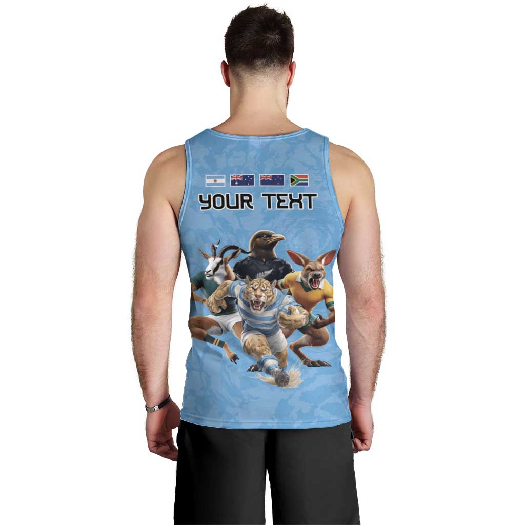 Custom Rugby Southern Hemisphere Men Tank Top Argentina AUNZ South Africa Mascot Blue - Polynesian Pride