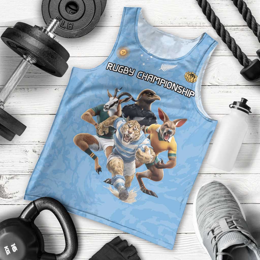 Custom Rugby Southern Hemisphere Men Tank Top Argentina AUNZ South Africa Mascot Blue - Polynesian Pride