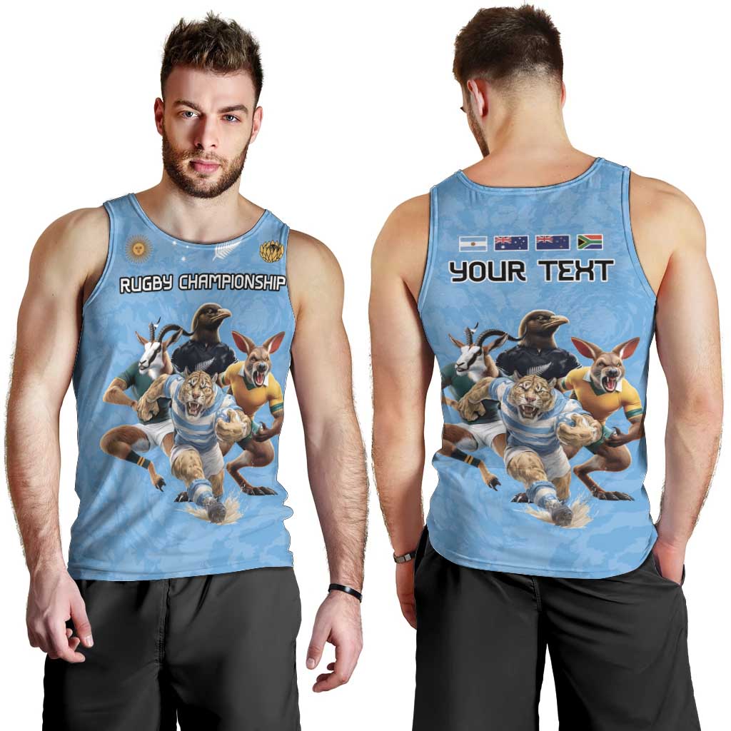 Custom Rugby Southern Hemisphere Men Tank Top Argentina AUNZ South Africa Mascot Blue - Polynesian Pride