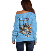 Custom Rugby Southern Hemisphere Off Shoulder Sweater Argentina AUNZ South Africa Mascot Blue - Polynesian Pride