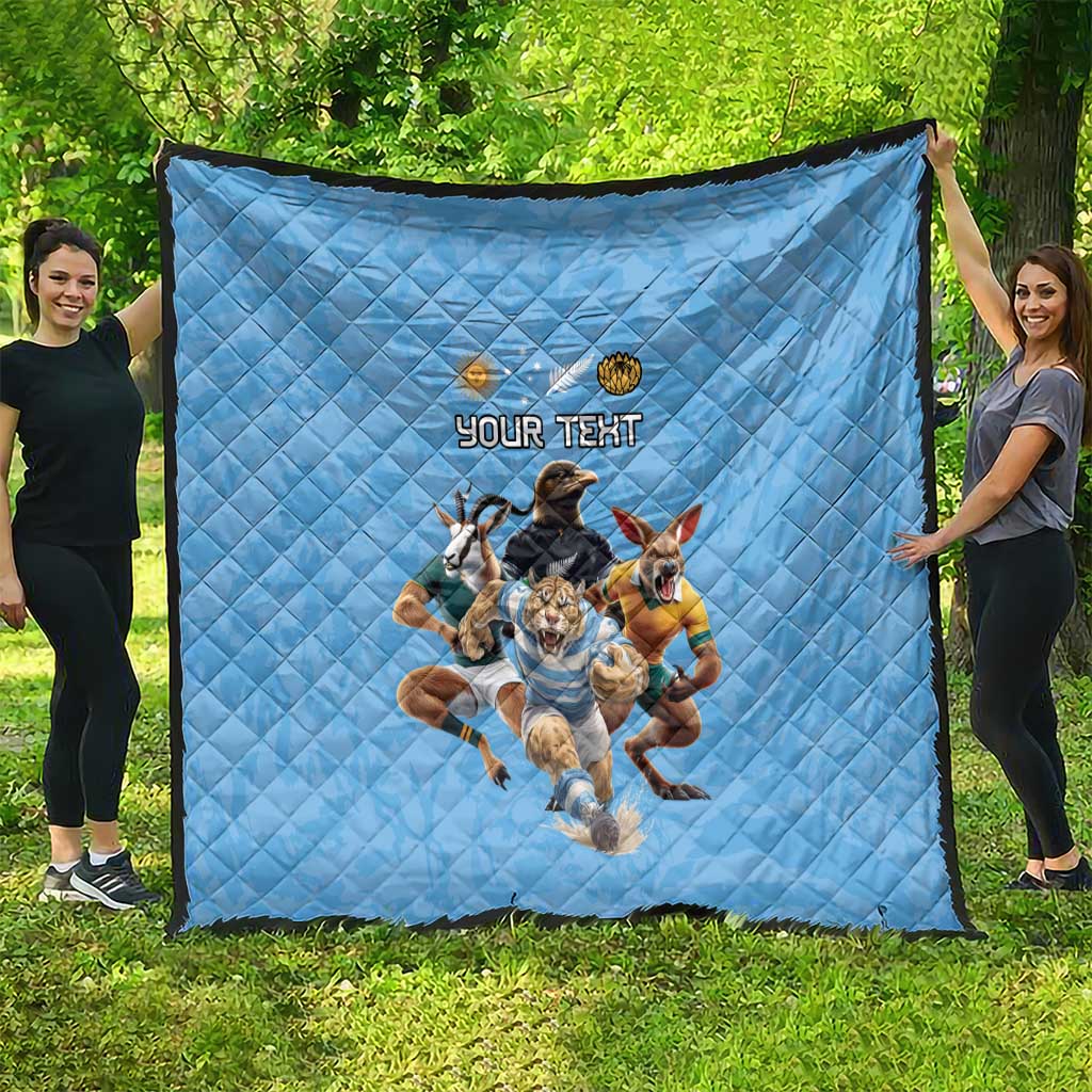 Custom Rugby Southern Hemisphere Quilt Argentina AUNZ South Africa Mascot Blue - Polynesian Pride