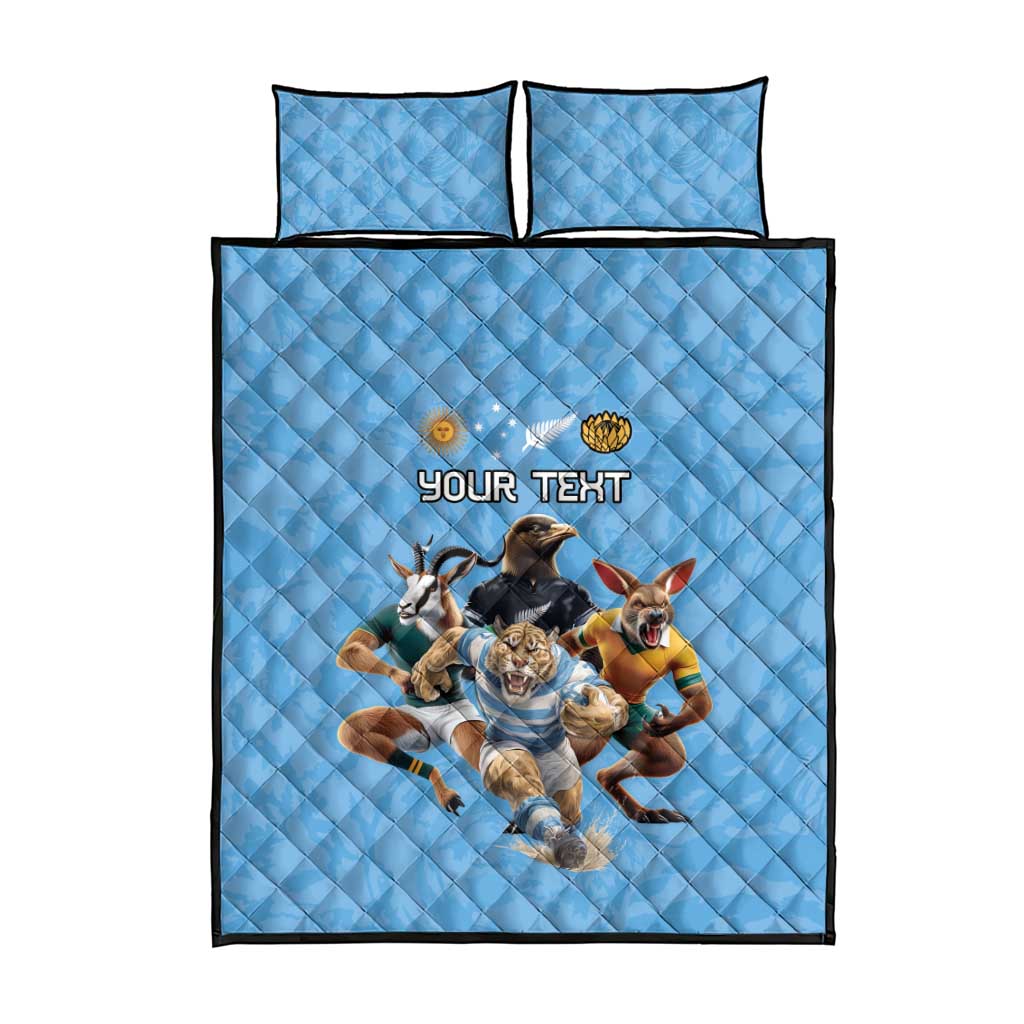 Custom Rugby Southern Hemisphere Quilt Bed Set Argentina AUNZ South Africa Mascot Blue - Polynesian Pride