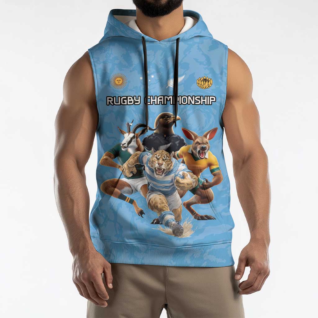 Custom Rugby Southern Hemisphere Sleeveless Hoodie Argentina AUNZ South Africa Mascot Blue - Polynesian Pride