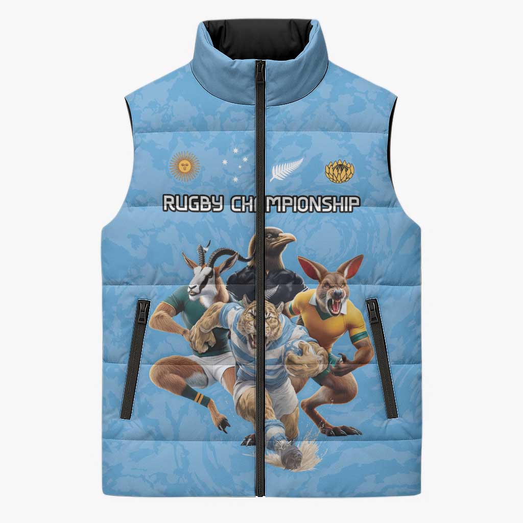 Custom Rugby Southern Hemisphere Sleeveless Puffer Jacket Argentina AUNZ South Africa Mascot Blue - Polynesian Pride