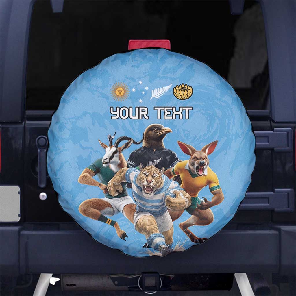 Custom Rugby Southern Hemisphere Spare Tire Cover Argentina AUNZ South Africa Mascot Blue - Polynesian Pride