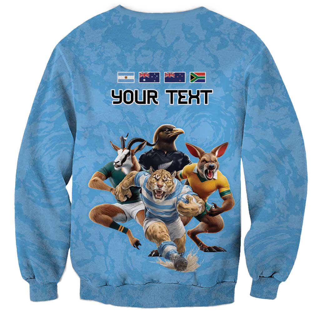 Custom Rugby Southern Hemisphere Sweatshirt Argentina AUNZ South Africa Mascot Blue - Polynesian Pride