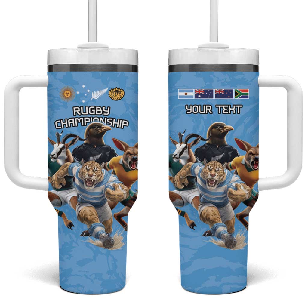 Custom Rugby Southern Hemisphere Tumbler With Handle Argentina AUNZ South Africa Mascot Blue - Polynesian Pride