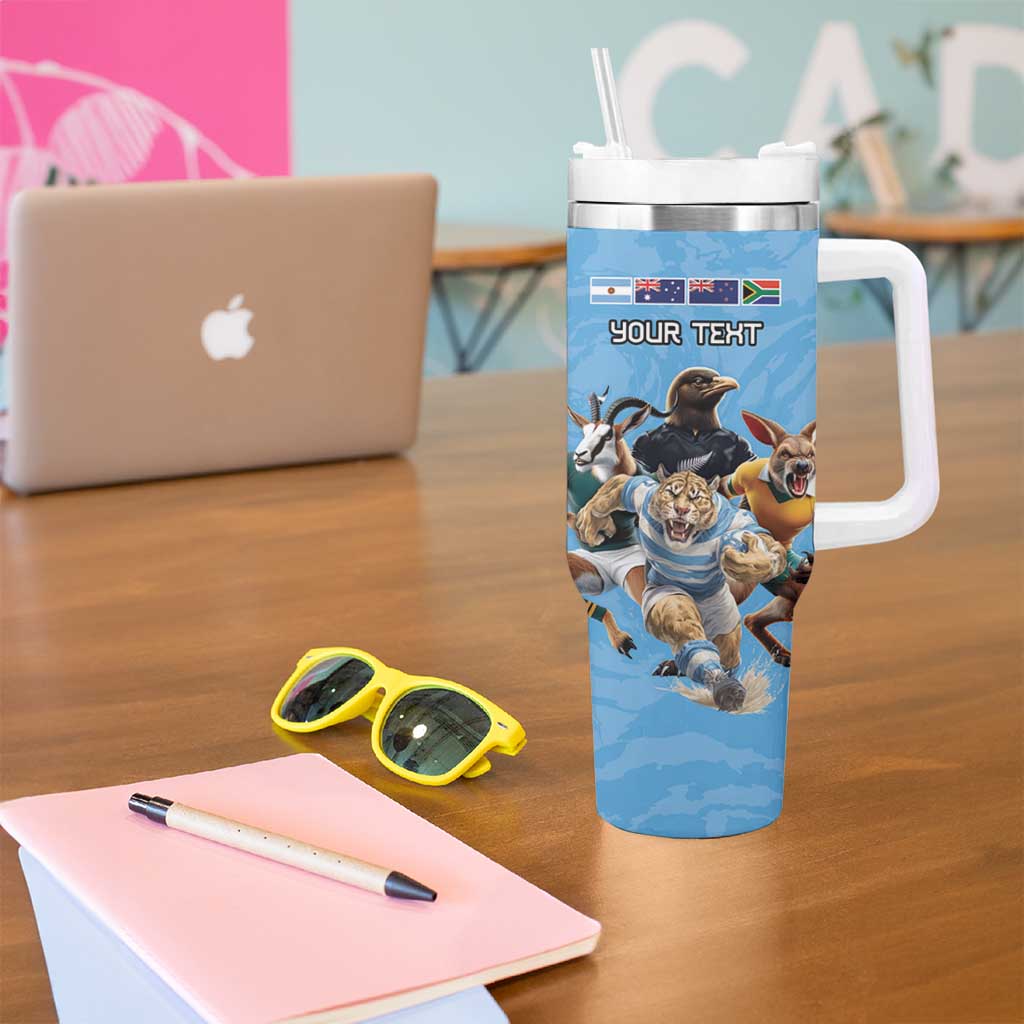 Custom Rugby Southern Hemisphere Tumbler With Handle Argentina AUNZ South Africa Mascot Blue - Polynesian Pride