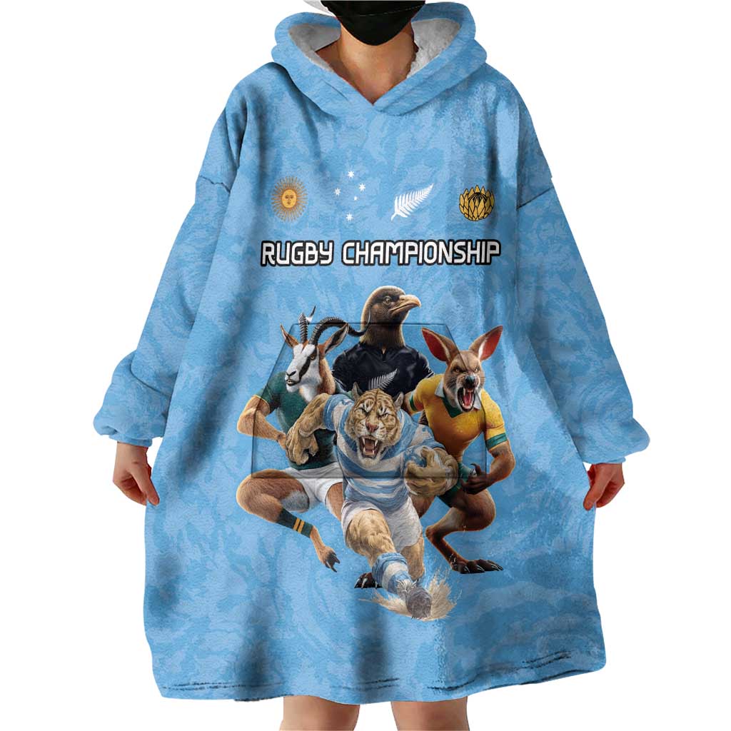 Custom Rugby Southern Hemisphere Wearable Blanket Hoodie Argentina AUNZ South Africa Mascot Blue - Polynesian Pride