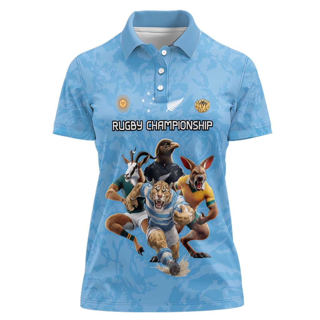 Custom Rugby Southern Hemisphere Women Polo Shirt Argentina AUNZ South Africa Mascot Blue - Polynesian Pride