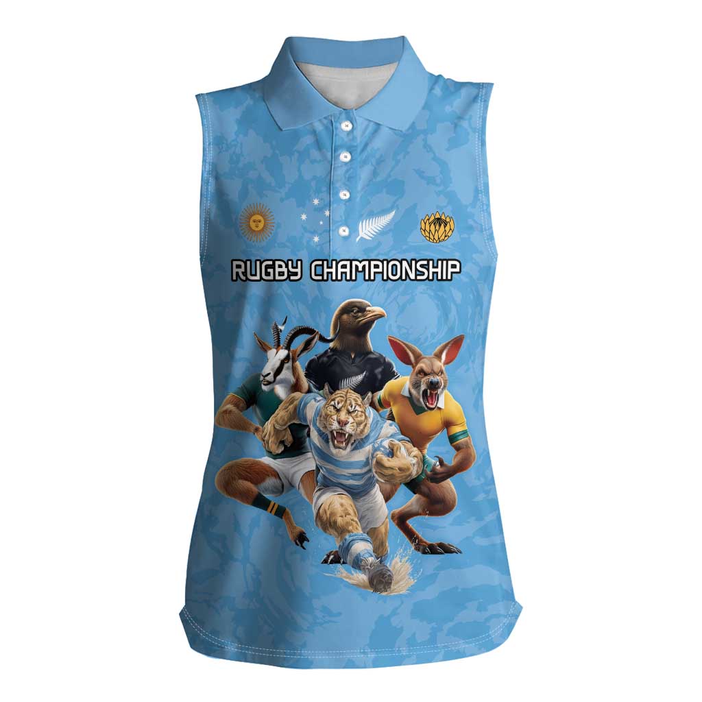 Custom Rugby Southern Hemisphere Women Sleeveless Polo Shirt Argentina AUNZ South Africa Mascot Blue - Polynesian Pride