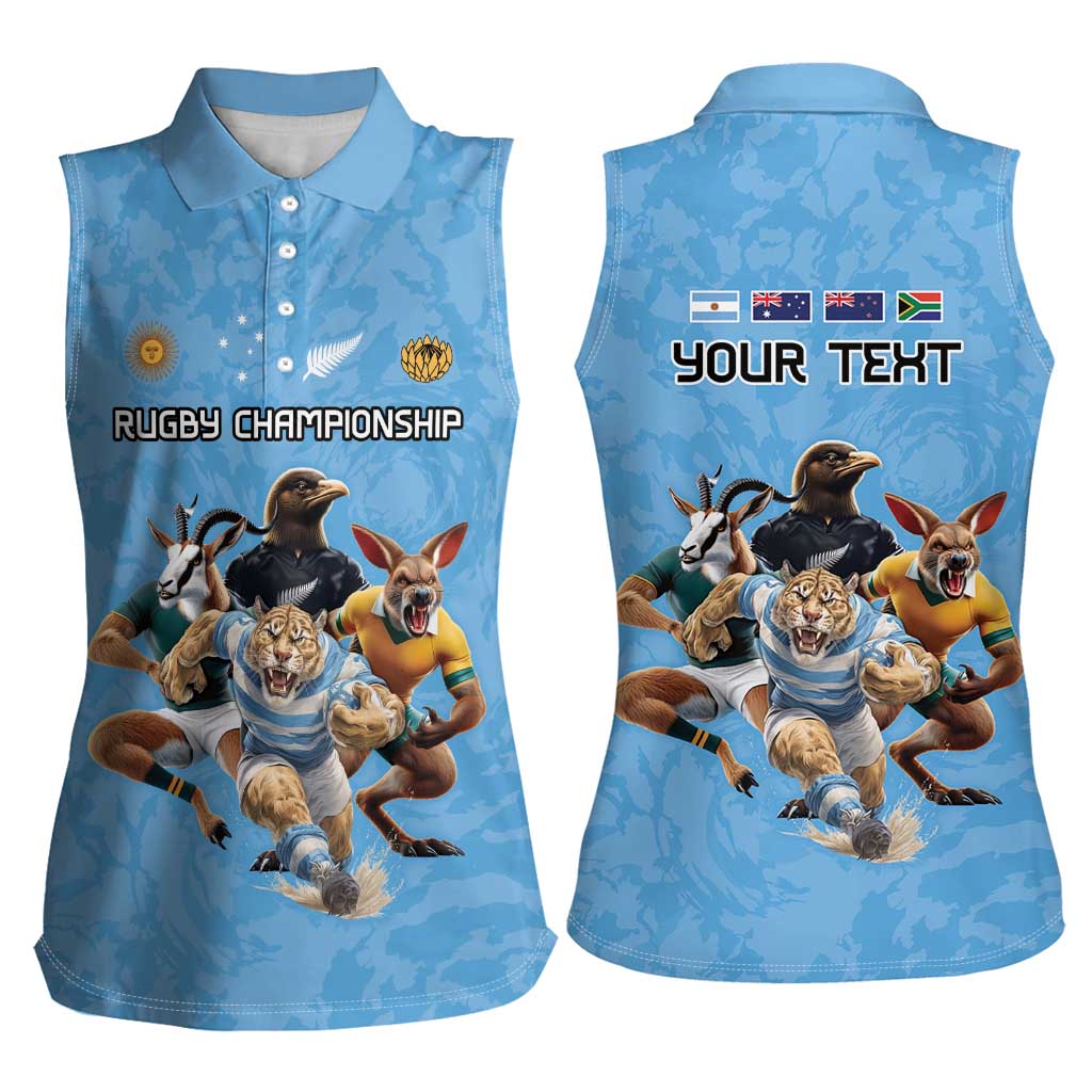 Custom Rugby Southern Hemisphere Women Sleeveless Polo Shirt Argentina AUNZ South Africa Mascot Blue - Polynesian Pride