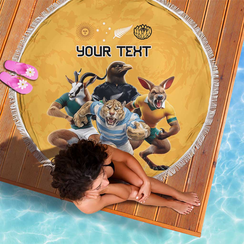 Custom Rugby Southern Hemisphere Beach Blanket Argentina AUNZ South Africa Mascot Gold - Polynesian Pride