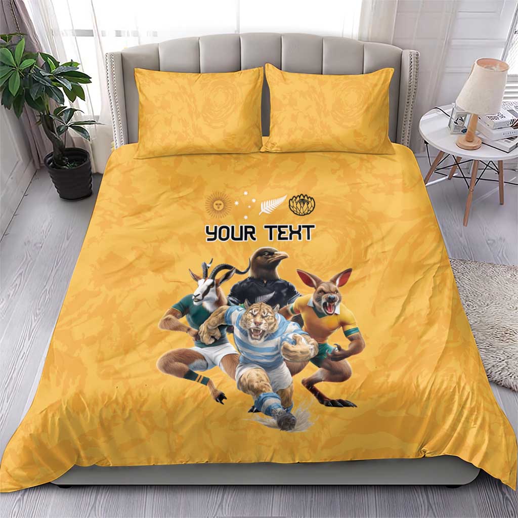 Custom Rugby Southern Hemisphere Bedding Set Argentina AUNZ South Africa Mascot Gold - Polynesian Pride