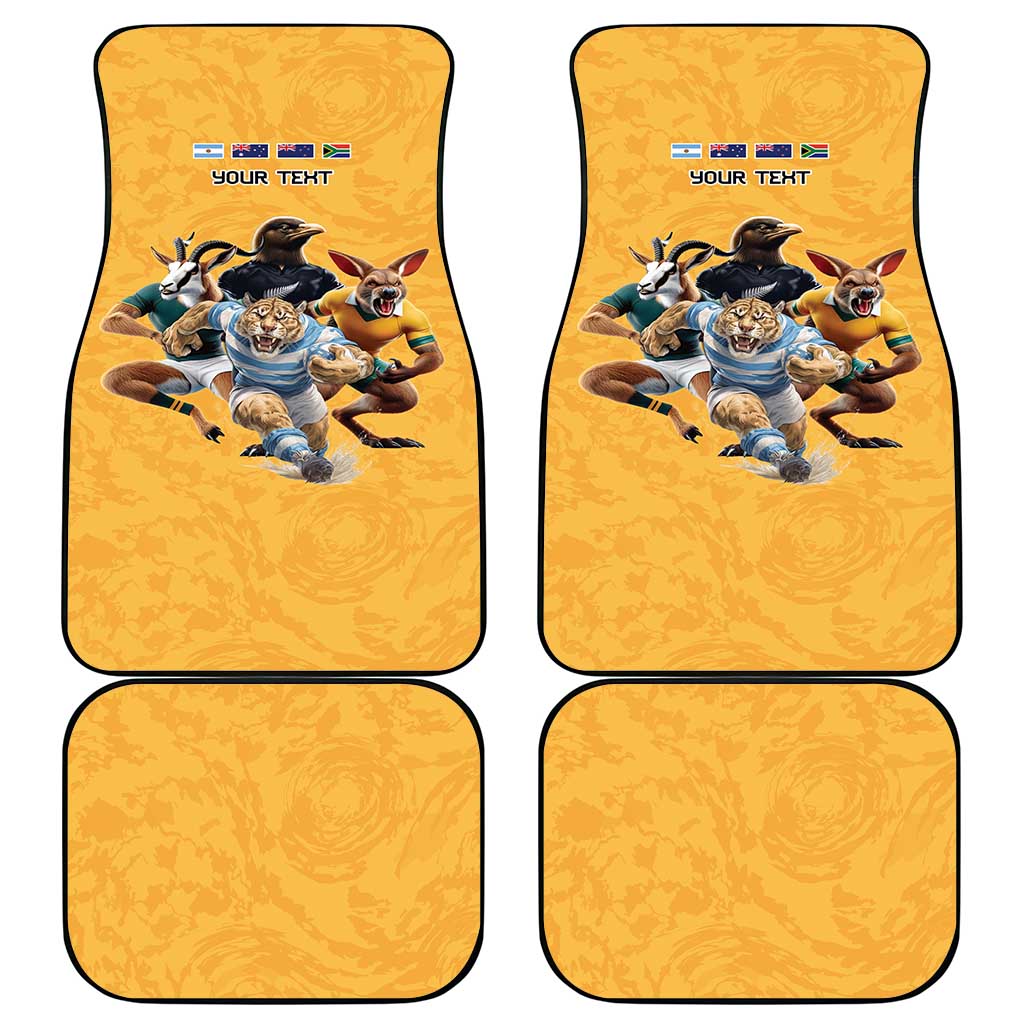 Custom Rugby Southern Hemisphere Car Mats Argentina AUNZ South Africa Mascot Gold - Polynesian Pride