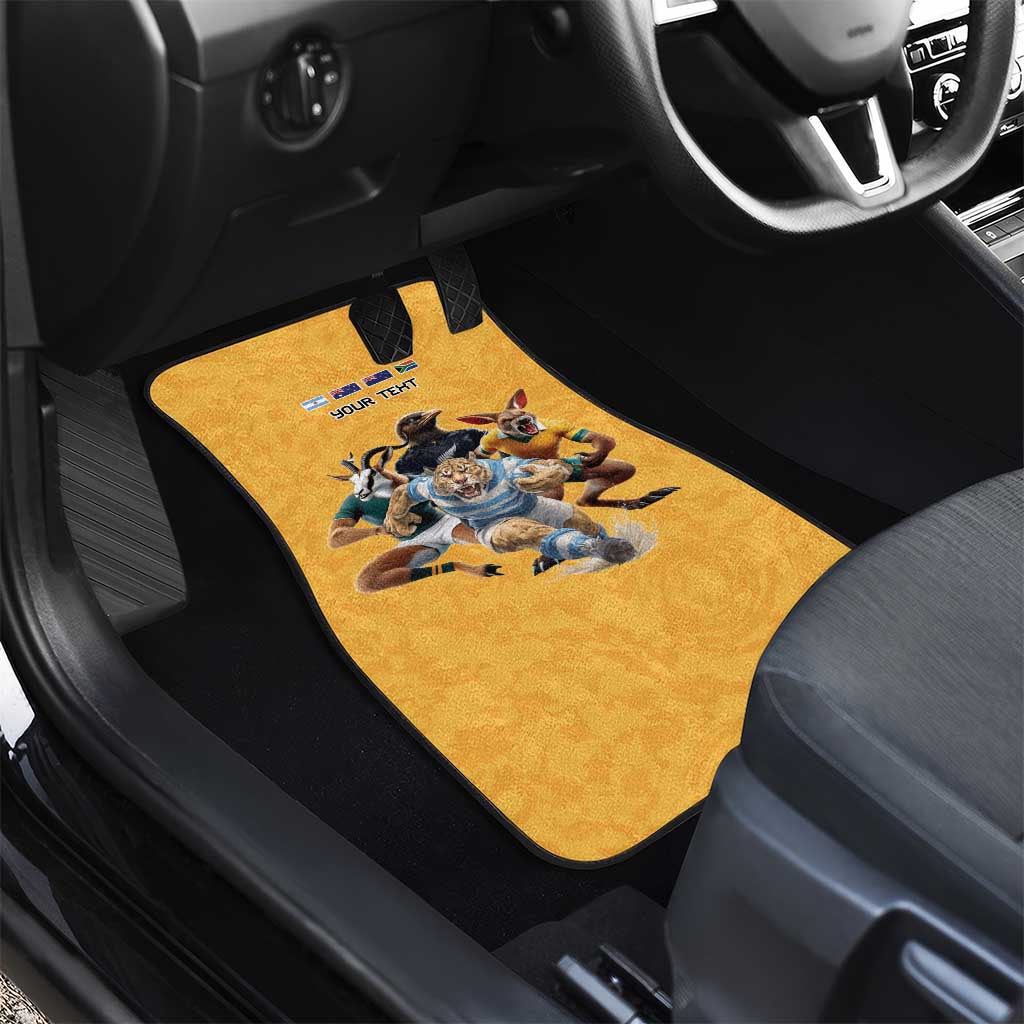 Custom Rugby Southern Hemisphere Car Mats Argentina AUNZ South Africa Mascot Gold - Polynesian Pride