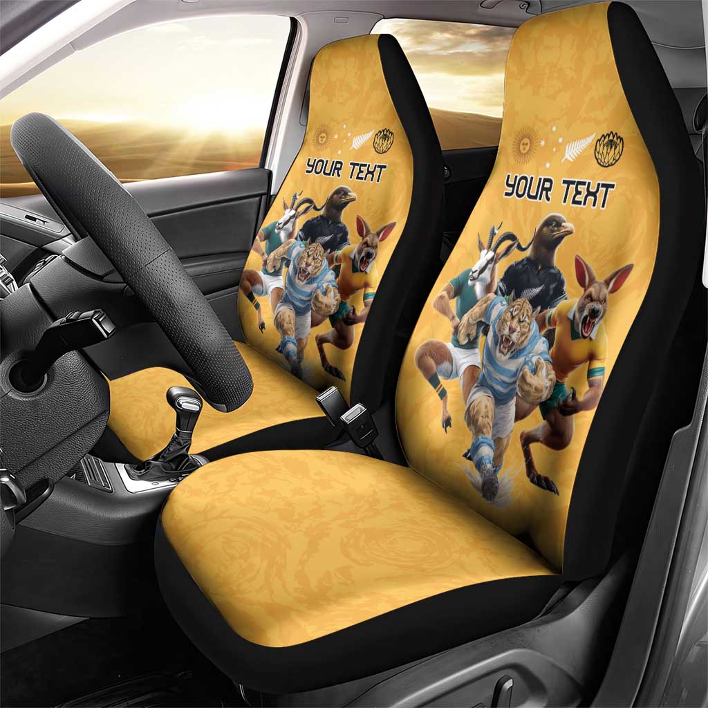Custom Rugby Southern Hemisphere Car Seat Cover Argentina AUNZ South Africa Mascot Gold - Polynesian Pride