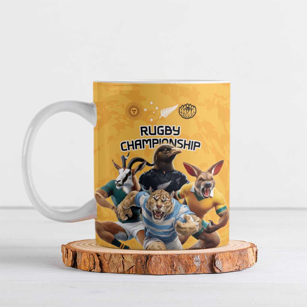 Custom Rugby Southern Hemisphere Ceramic Mug Argentina AUNZ South Africa Mascot Gold - Polynesian Pride