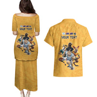 Custom Rugby Southern Hemisphere Couples Matching Puletasi and Hawaiian Shirt Argentina AUNZ South Africa Mascot Gold - Polynesian Pride