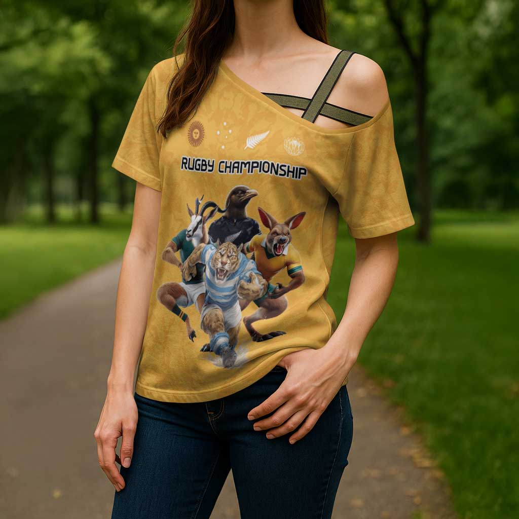 Custom Rugby Southern Hemisphere Cross Shoulder Shirt Argentina AUNZ South Africa Mascot Gold - Polynesian Pride