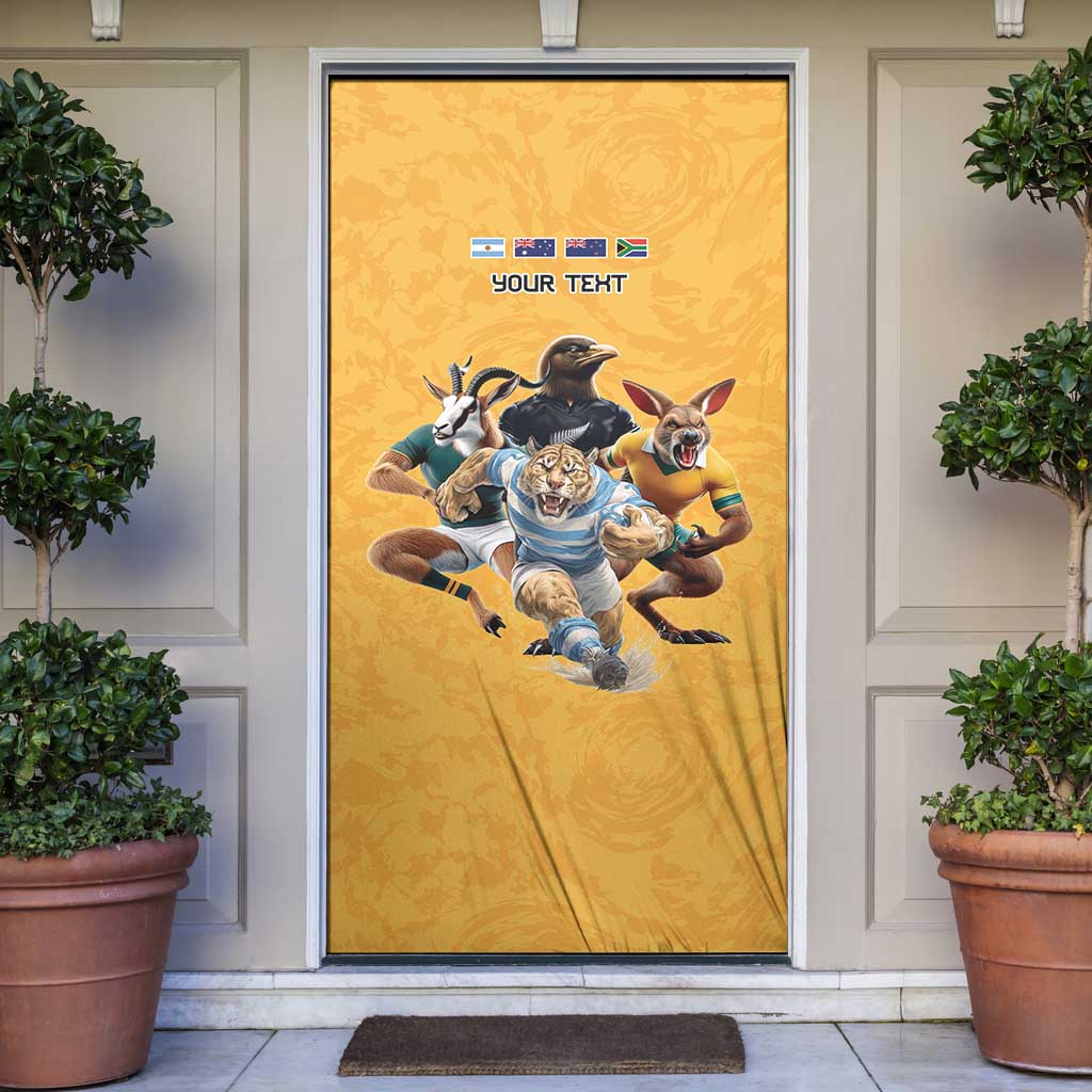 Custom Rugby Southern Hemisphere Door Cover Argentina AUNZ South Africa Mascot Gold - Polynesian Pride