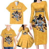 Custom Rugby Southern Hemisphere Family Matching Long Sleeve Bodycon Dress and Hawaiian Shirt Argentina AUNZ South Africa Mascot Gold - Polynesian Pride