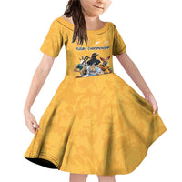 Custom Rugby Southern Hemisphere Family Matching Off Shoulder Short Dress and Hawaiian Shirt Argentina AUNZ South Africa Mascot Gold - Polynesian Pride