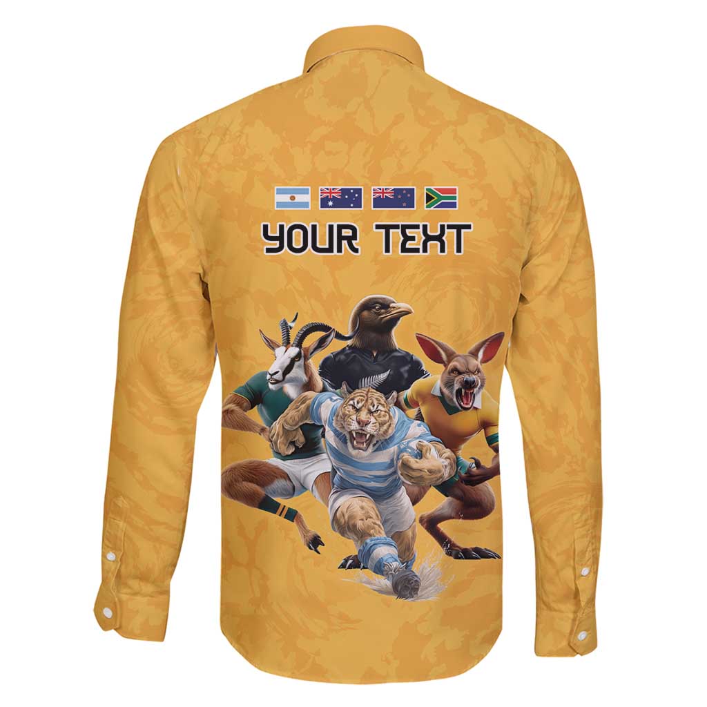 Custom Rugby Southern Hemisphere Family Matching Puletasi and Hawaiian Shirt Argentina AUNZ South Africa Mascot Gold - Polynesian Pride