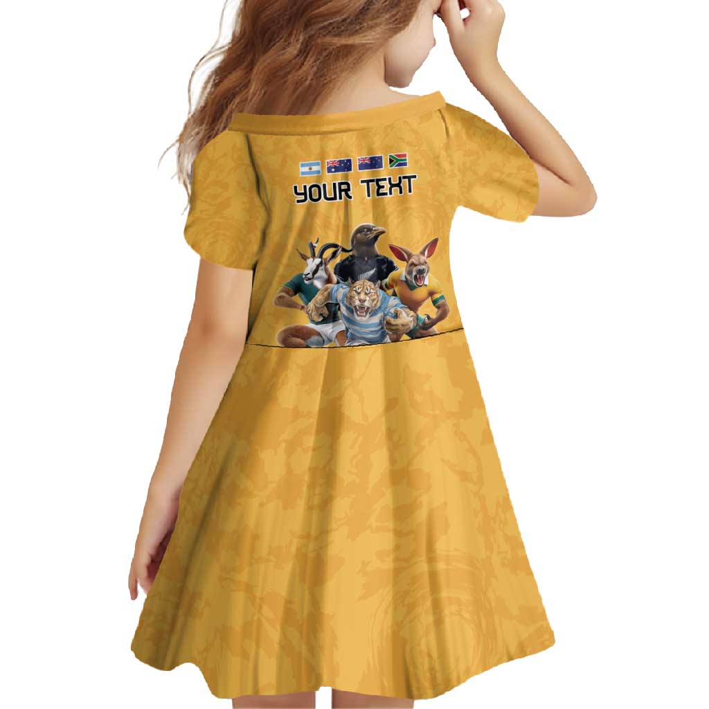 Custom Rugby Southern Hemisphere Family Matching Tank Maxi Dress and Hawaiian Shirt Argentina AUNZ South Africa Mascot Gold - Polynesian Pride