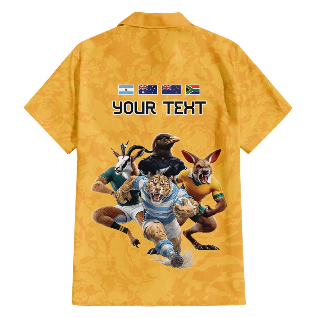 Custom Rugby Southern Hemisphere Family Matching Tank Maxi Dress and Hawaiian Shirt Argentina AUNZ South Africa Mascot Gold - Polynesian Pride