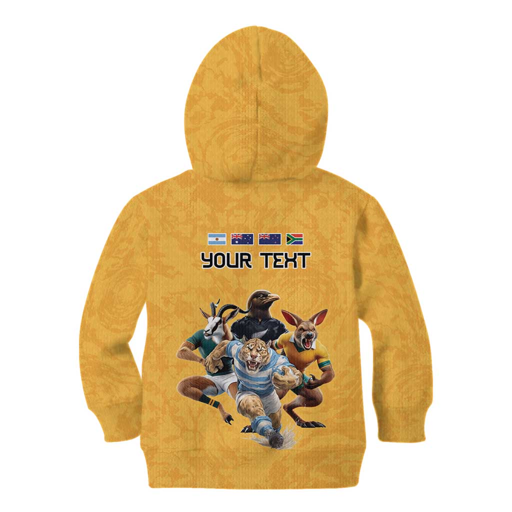 Custom Rugby Southern Hemisphere Kid Hoodie Argentina AUNZ South Africa Mascot Gold - Polynesian Pride
