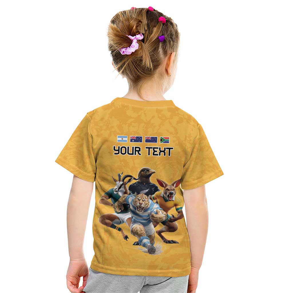 Custom Rugby Southern Hemisphere Kid T Shirt Argentina AUNZ South Africa Mascot Gold - Polynesian Pride