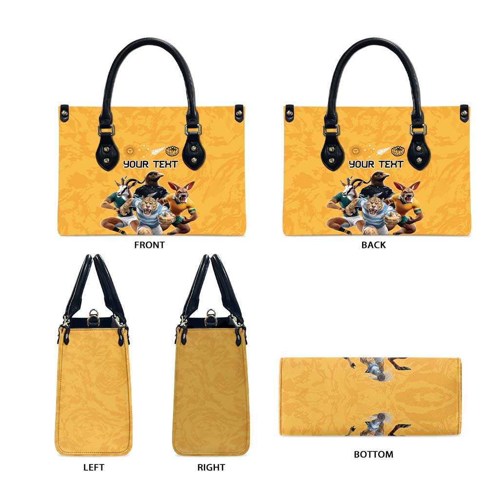 Custom Rugby Southern Hemisphere Leather Bag Argentina AUNZ South Africa Mascot Gold - Polynesian Pride