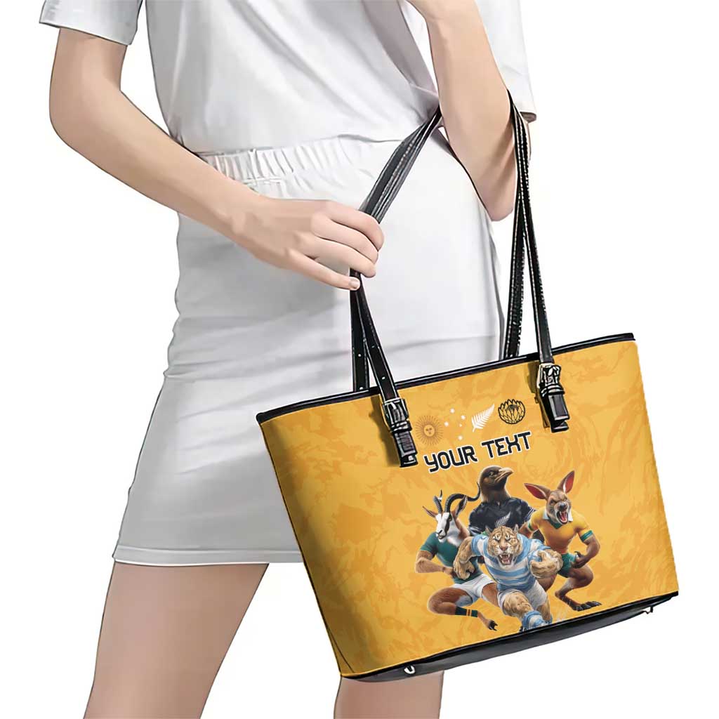 Custom Rugby Southern Hemisphere Leather Tote Bag Argentina AUNZ South Africa Mascot Gold - Polynesian Pride