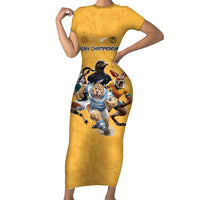 Custom Rugby Southern Hemisphere Short Sleeve Bodycon Dress Argentina AUNZ South Africa Mascot Gold - Polynesian Pride
