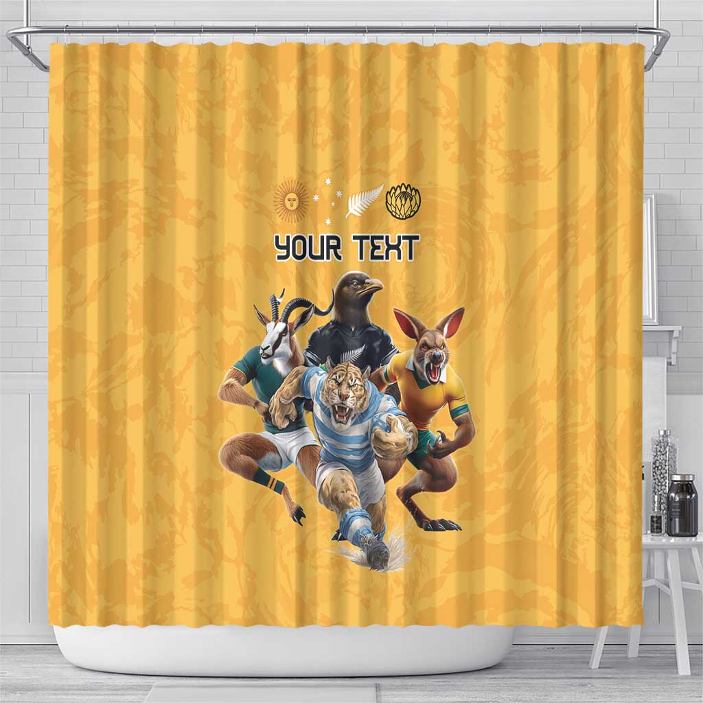 Custom Rugby Southern Hemisphere Shower Curtain Argentina AUNZ South Africa Mascot Gold - Polynesian Pride