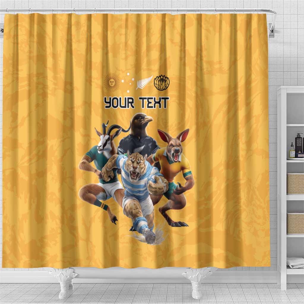 Custom Rugby Southern Hemisphere Shower Curtain Argentina AUNZ South Africa Mascot Gold - Polynesian Pride