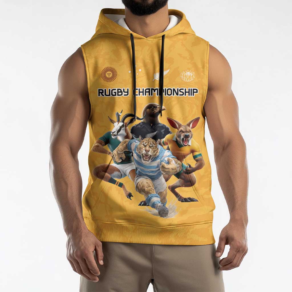 Custom Rugby Southern Hemisphere Sleeveless Hoodie Argentina AUNZ South Africa Mascot Gold - Polynesian Pride