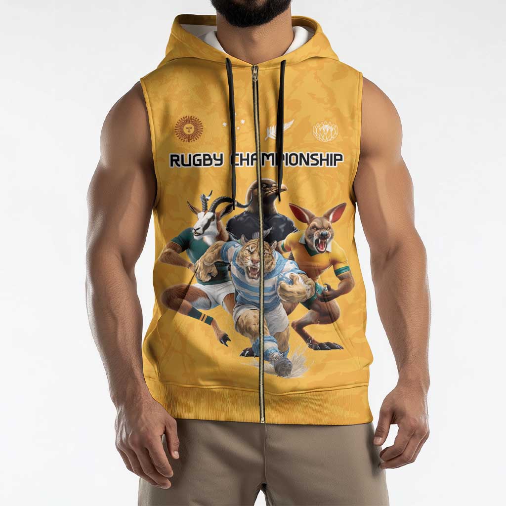 Custom Rugby Southern Hemisphere Sleeveless Zip Hoodie Argentina AUNZ South Africa Mascot Gold - Polynesian Pride
