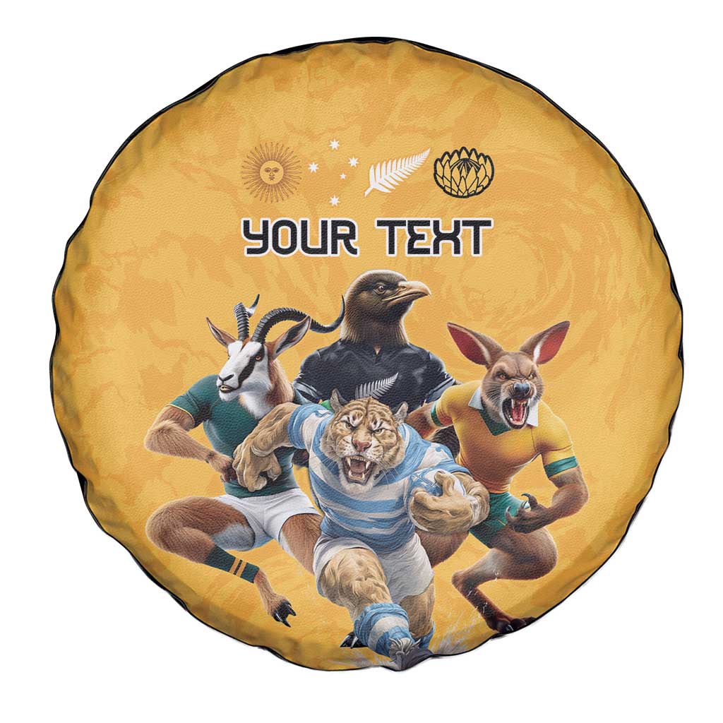 Custom Rugby Southern Hemisphere Spare Tire Cover Argentina AUNZ South Africa Mascot Gold - Polynesian Pride