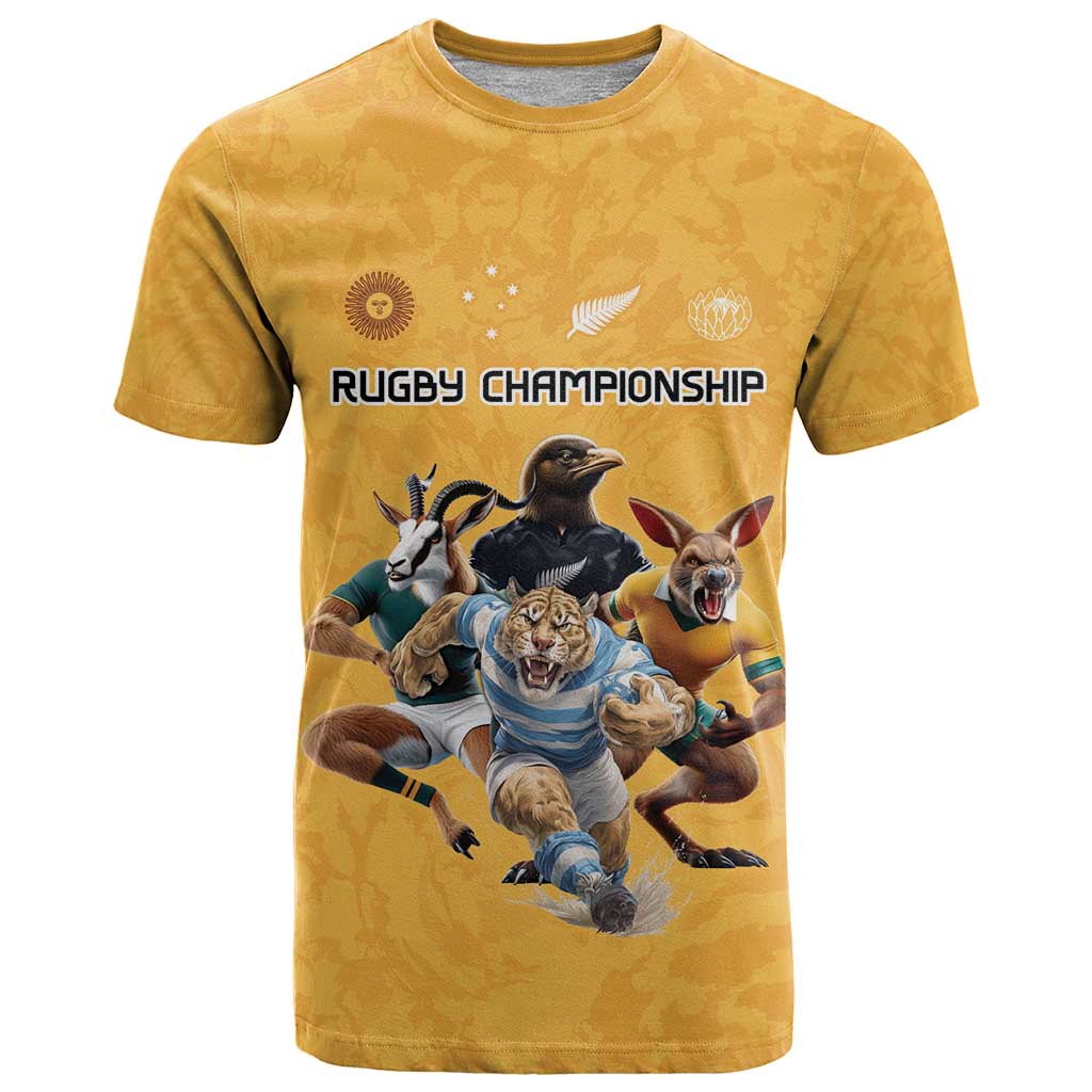 Custom Rugby Southern Hemisphere T Shirt Argentina AUNZ South Africa Mascot Gold - Polynesian Pride
