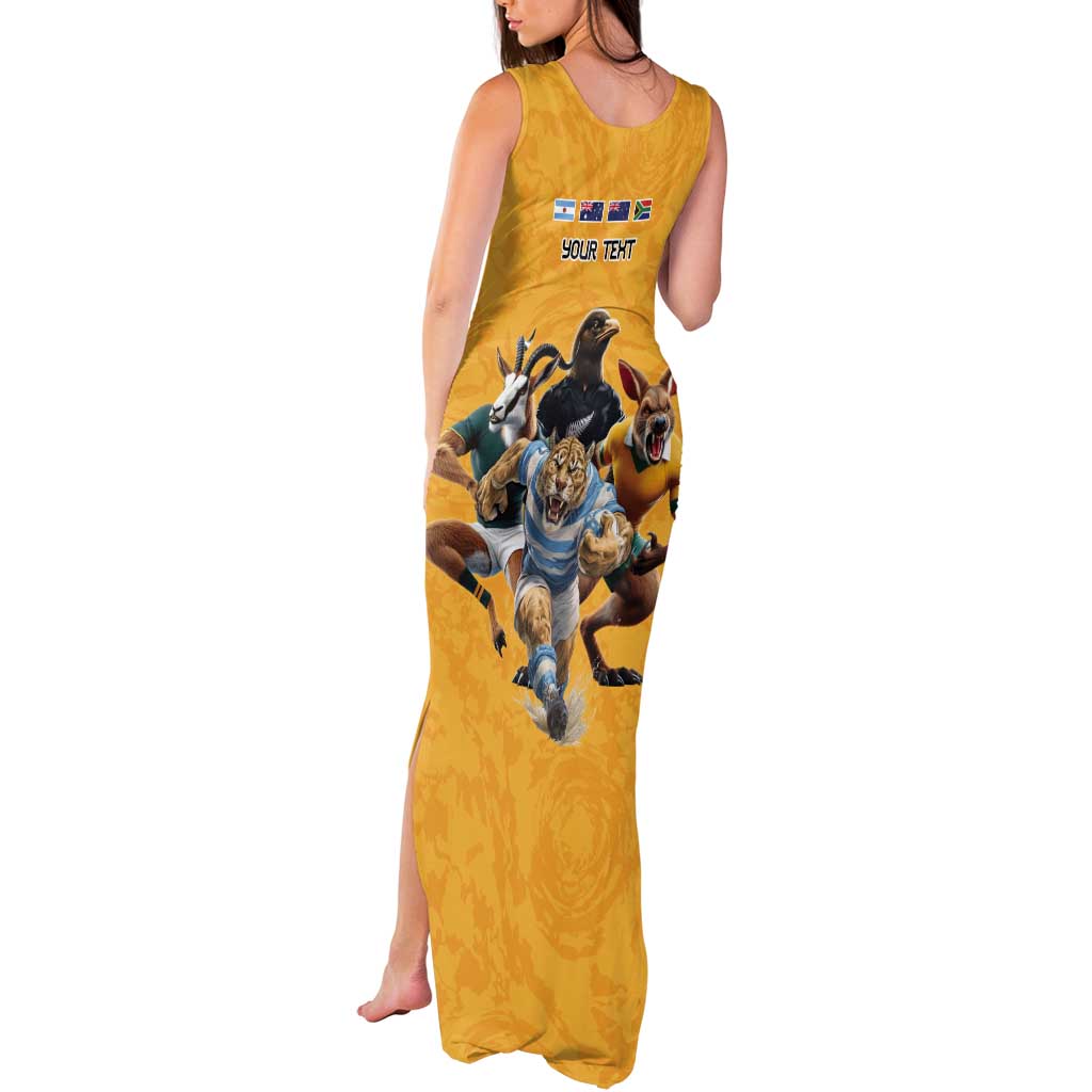 Custom Rugby Southern Hemisphere Tank Maxi Dress Argentina AUNZ South Africa Mascot Gold - Polynesian Pride