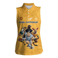Custom Rugby Southern Hemisphere Women Sleeveless Polo Shirt Argentina AUNZ South Africa Mascot Gold - Polynesian Pride