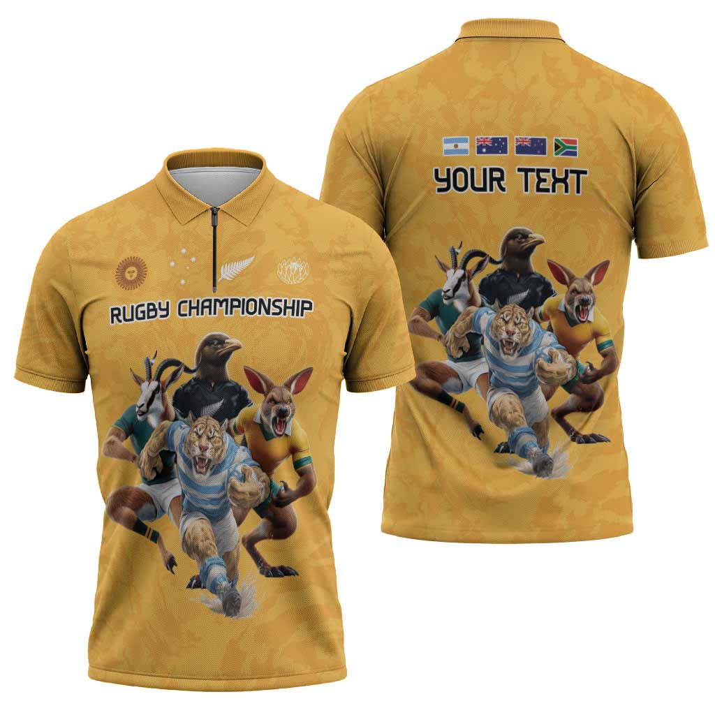 Custom Rugby Southern Hemisphere Zipper Polo Shirt Argentina AUNZ South Africa Mascot Gold - Polynesian Pride