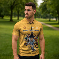 Custom Rugby Southern Hemisphere Zipper Polo Shirt Argentina AUNZ South Africa Mascot Gold - Polynesian Pride