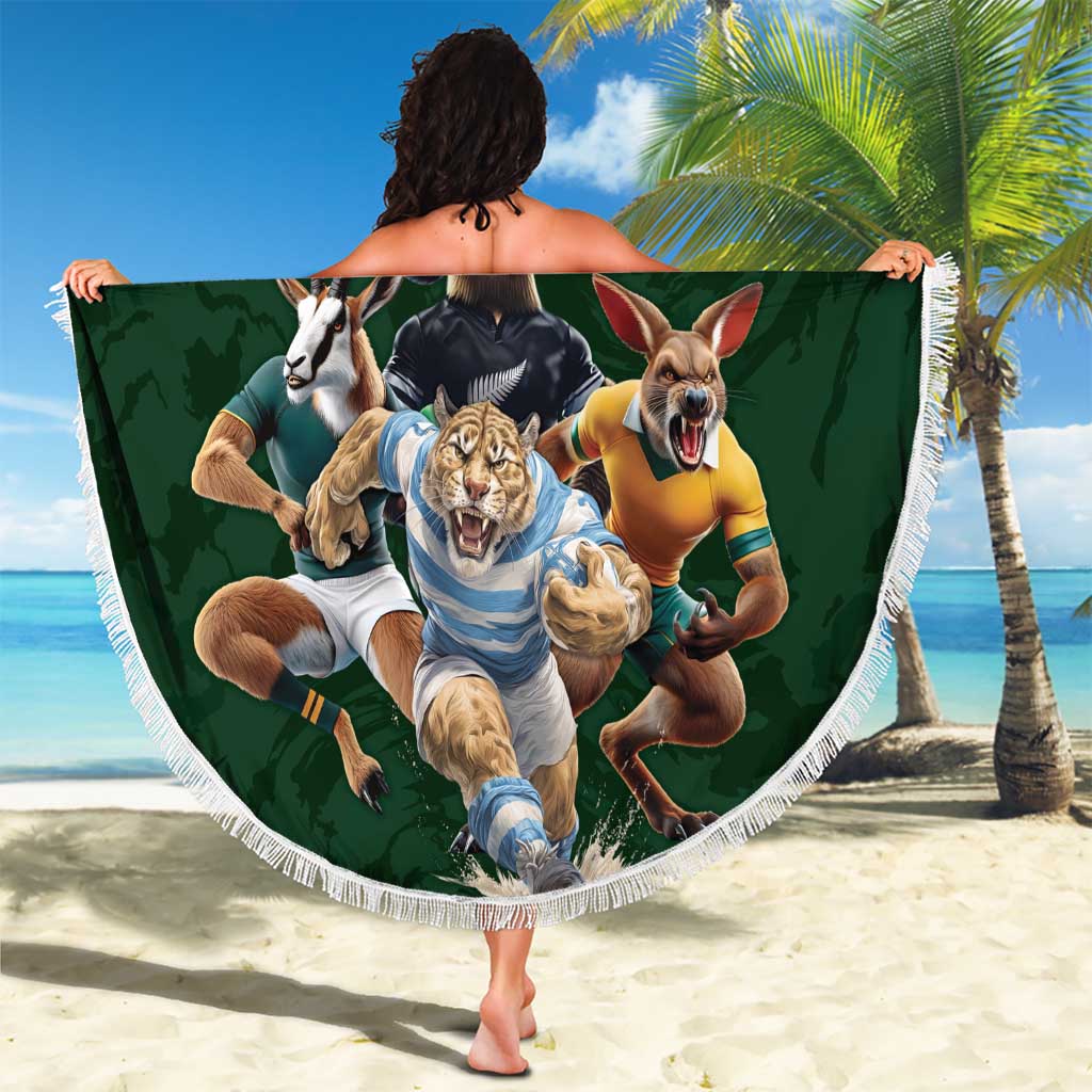 Custom Rugby Southern Hemisphere Beach Blanket Argentina AUNZ South Africa Mascot Green - Polynesian Pride